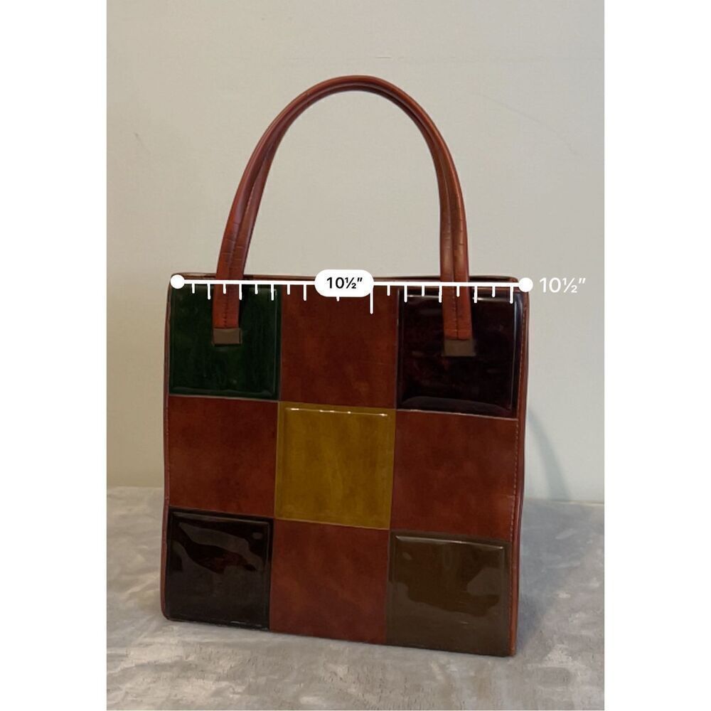 Iconic VINTAGE Patchwork Bag “Friends” Phoebe Square Leather Tote - Picture 9 of 12